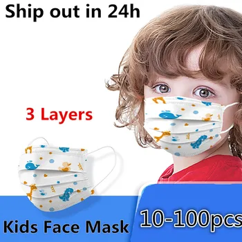 

100PCS/10PCS Children Masks Hygiene Cartoon Prints Mouth Masks 3 Layer Fabric Filter Mask Kids Facial Mascarilla