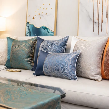

Light Luxury Sofa Pillow Cover European Style Blue White Embroidery Decorative Cushion Cover With Invisible Zipper Throw Pillows