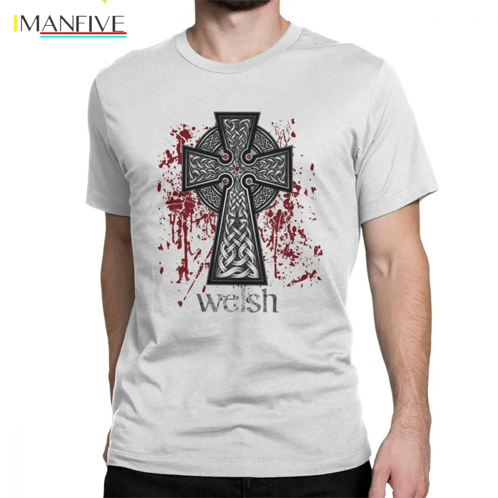 

Welsh Celtic Cross Viking Valhalla Odin Simple Style T Shirt for Men Short Sleeved Tops Tees Purified Cotton Crewneck T-Shirt