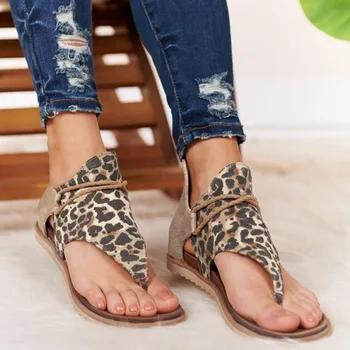 

2020 Summer New Women Sandals Leopard Print Summer Shoes For Women Plus Size Multicolor Fashion Lace-Up Flat With Women Shoes
