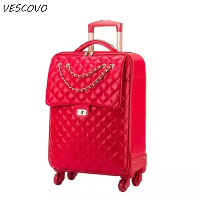 VESCOVO 2" 24 дюймов ретро искусственная кожа высокого класса чемодан на колесиках Spinner Колеса Кабина дорожная сумка