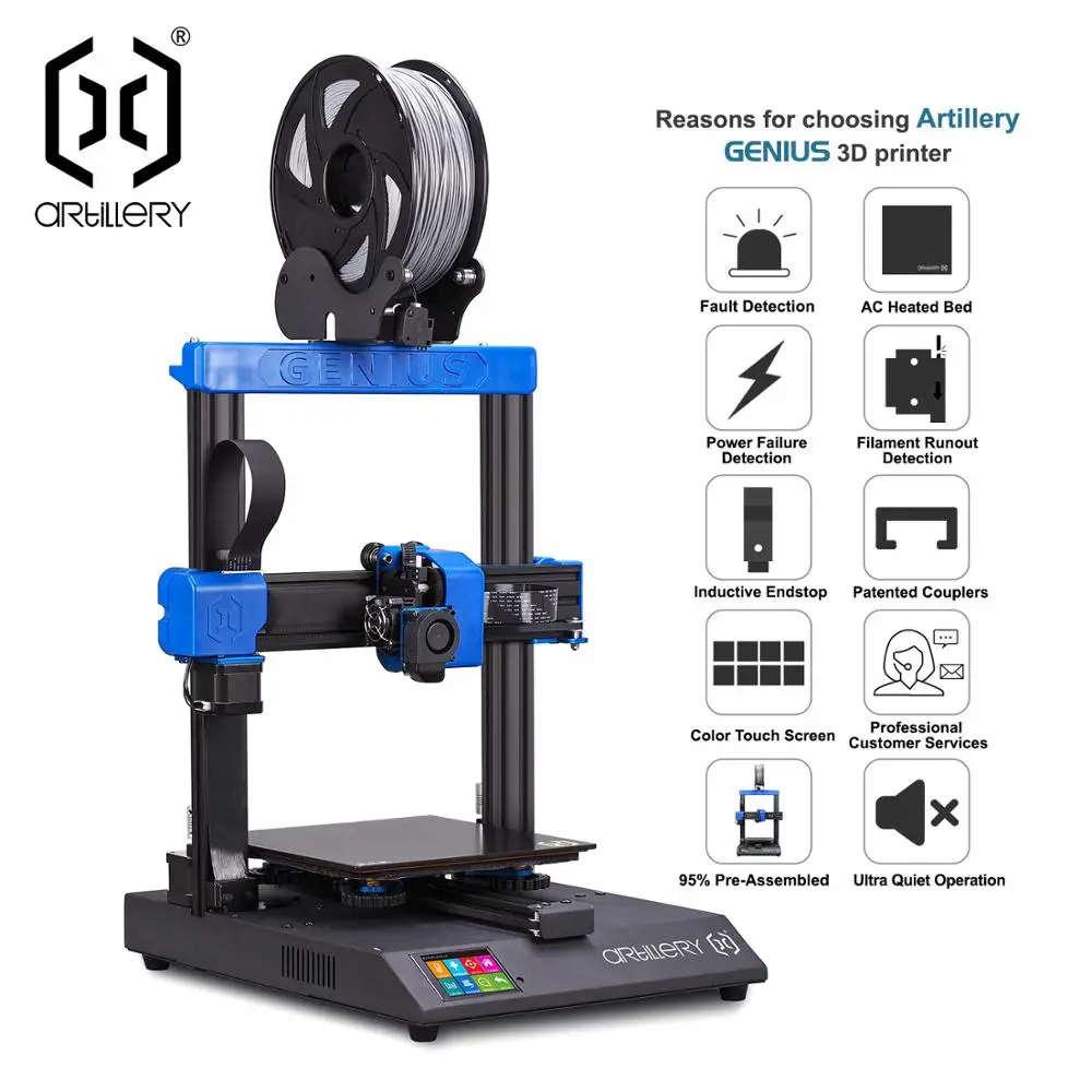 Artillery genius 3D-принтер I3 Высокоточный Настольный двойной z-осевой TFT экран 95% целостности