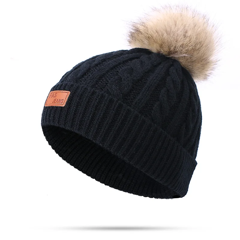 N Шарф шапка набор детей Skullies Beanies помпон поддельные мяч для вязания Осень и зима теплый сплошной цвет белый Девушка Открытый - Цвет: N