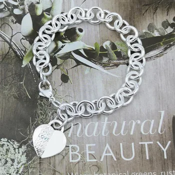 

S 925 classic fashion silver LOVE heart pendant bracelet jewelry holiday gift