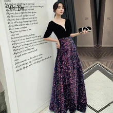 Wei yin AE0200 Robe De Soiree Новое сексуальное ТРАПЕЦИЕВИДНОЕ бархатное длинное вечернее платье с v-образным вырезом без рукавов элегантное Abendkleider