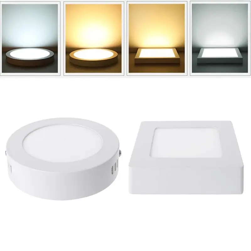 LED Panel Light 6W AC90-265V No Drill Mount Indoor Lighting Round Square Surface Ceiling Lamp For Home Office Hotel