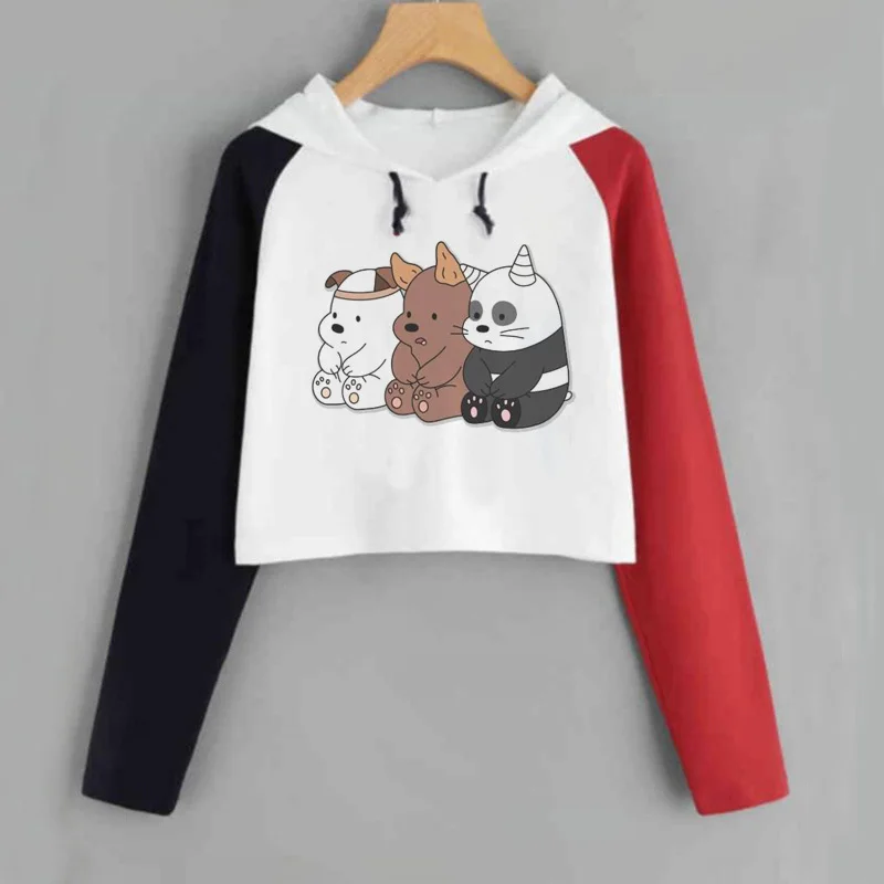 Harajuku Kawaii Толстовка Для женщин со смешными героями из мультфильмов мы вся правда о медведях худи укороченный Повседневное пуловер с длинными рукавами короткие толстовки в стиле KPOP - Цвет: 16