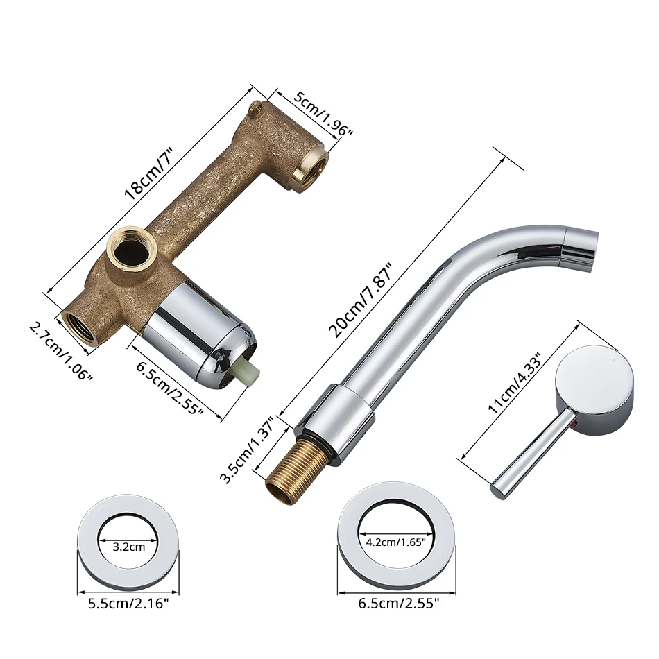 Grifo Mezclador Para Lavabo Montado En Pared - Latón Cepillado Oro Y Negro Mate - Boquilla Giratoria 360°
