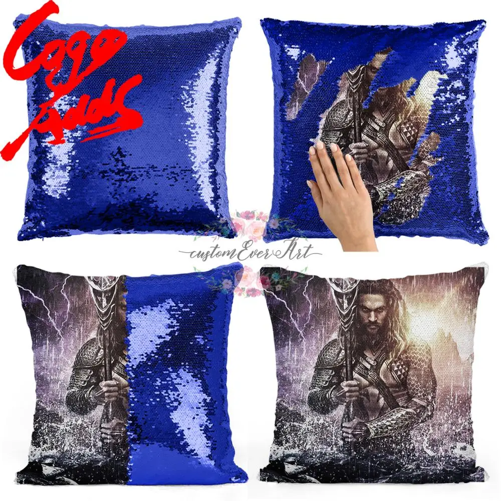 Подушка с блестками Aquaman HD | Наволочка Двухцветная подушка Подарок для нее Него