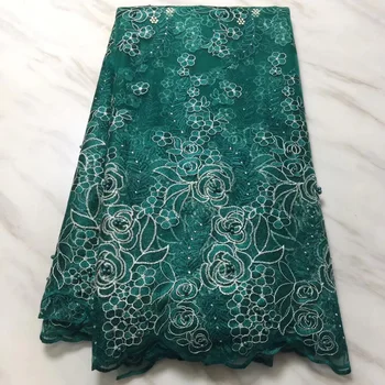 

6 colros (5yards/pc) emerald green African tulle lace beautiful embroidered French net lace fabric with beads for dress FLS121