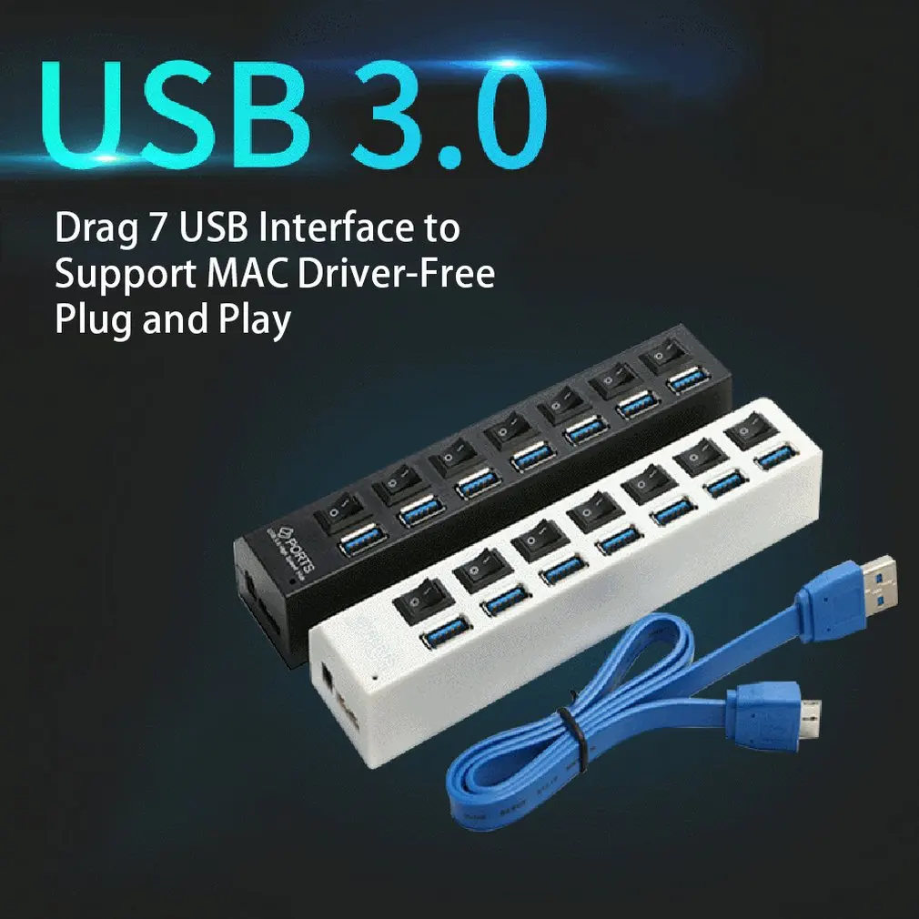 Usb-хаб Micro USB 3,0 концентратор разветвитель с адаптером питания USB 4/7 порт Hab высокоскоростной 5 Гбит/с USB разветвитель 3,0 концентратор для ПК Аксессуары