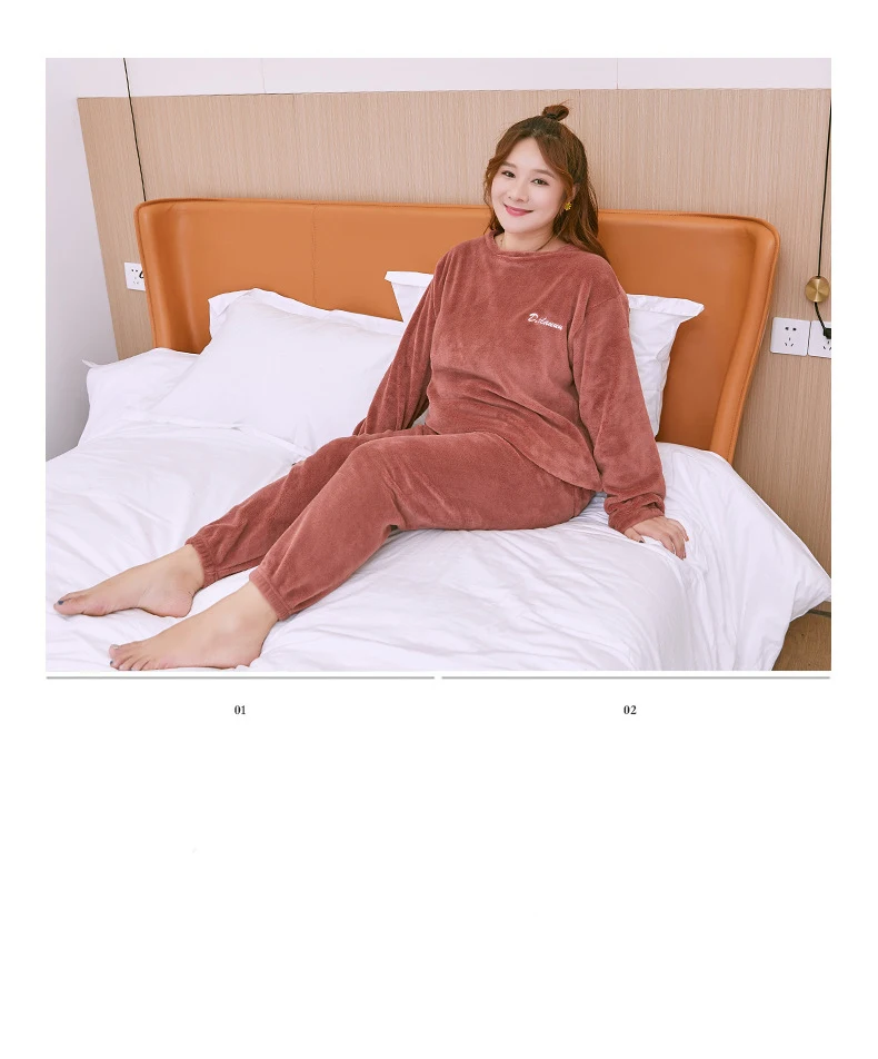 cute pajama sets 5XL 6XL Coral fleece 2 PCS Warm Pajamas Sets ladies' pyjamas Sleepwear Nightwear Pajamas women's home clothes lounge suit 140kg sexy pajama sets