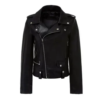 

Casual PU Leather Jacket Women Classic Zipper Short Motorcycle Jackets Lady Autumn Winter Basic Leather Coat Black