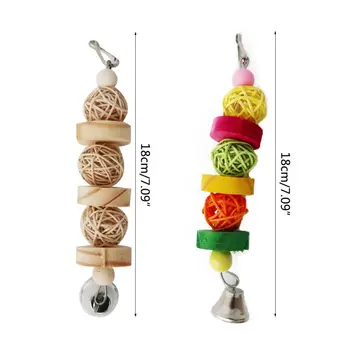 

Bird Parrot Chewing Toys Colorful Natural Rattan Ball Wooden Block Hanging Bell