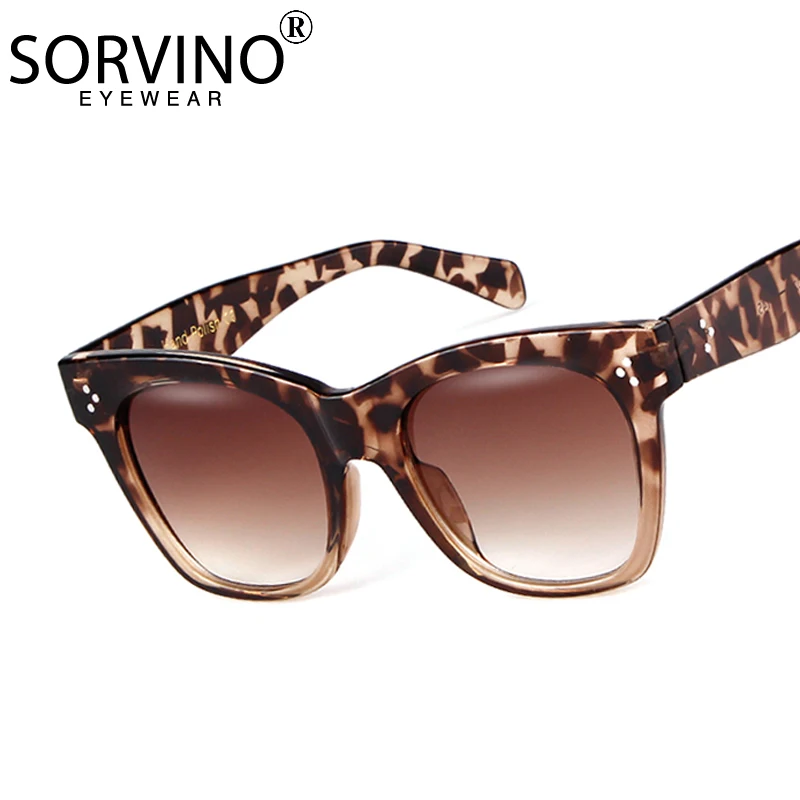 

SORVINO Retro Leopard Square Cat Eye Sunglasses Women 90s Fashion Rave Luxury Brand Designer Cateye Sun Glasses Big Shades SP137