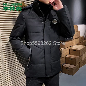 

Men's cotton clothes 2020 Winter fur collar hooded short cotton jacket trend coat handsome