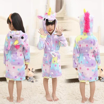

Kids Cute Animal Long Sleeve Hooded Children Bathrobes Kids Soft Flannel Bath Robe For Boys Girls Pyjamas Nightgown Kids