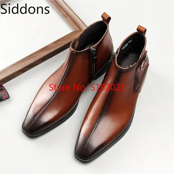 

Men Ankle Boots Fashion Black / Tan Chelsea Boots Genuine Leather Dress Boots Winter Vintage Classic Male Casual Boot D150