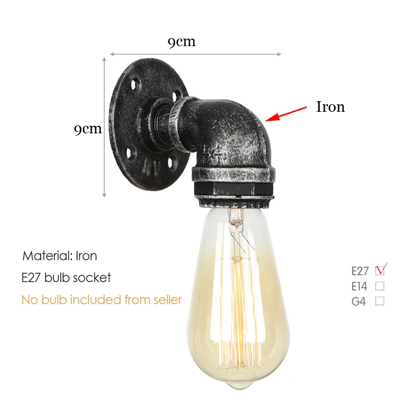 American Retro Loft Light Creative Bar Cafe Restaurant Wall Lamp Aisle Wall Decoration Iron Pipe Industrial Lamp