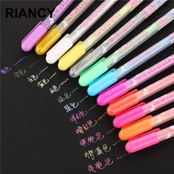 

12pcs/lot Glitter Gel pens set Refills Metallic Neon Chalk colors gel pens Drawing caneta Pastel Art Marker Pen Stationery 04071