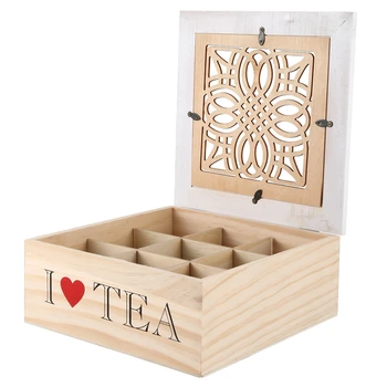 

Wooden Storage Box 9 Grid Tea Coffee Storage Box Kitchen Skylight Hollow Food Candy Tea Container Storage Organizer