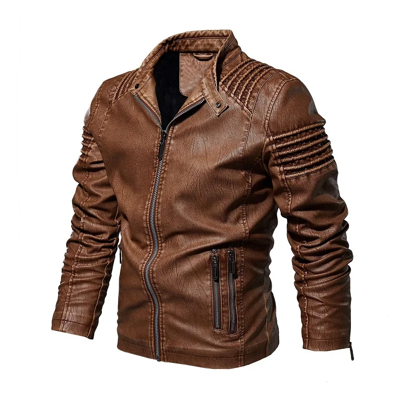 Мужские кожаные куртки осень зима мужская мотоциклетная куртка из искусственной кожи Мужская винтажная повседневная куртка-бомбер мужская Куртка Jaqueta de couro - Цвет: Khaki