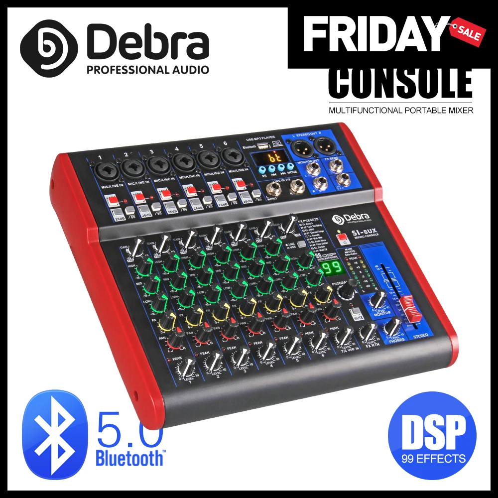 Дебра Pro 8 канальный сетевой видеорегистратор DJ Controlle с 99DSP эффект реверберации Bluetooth 5 0 USB смеситель для