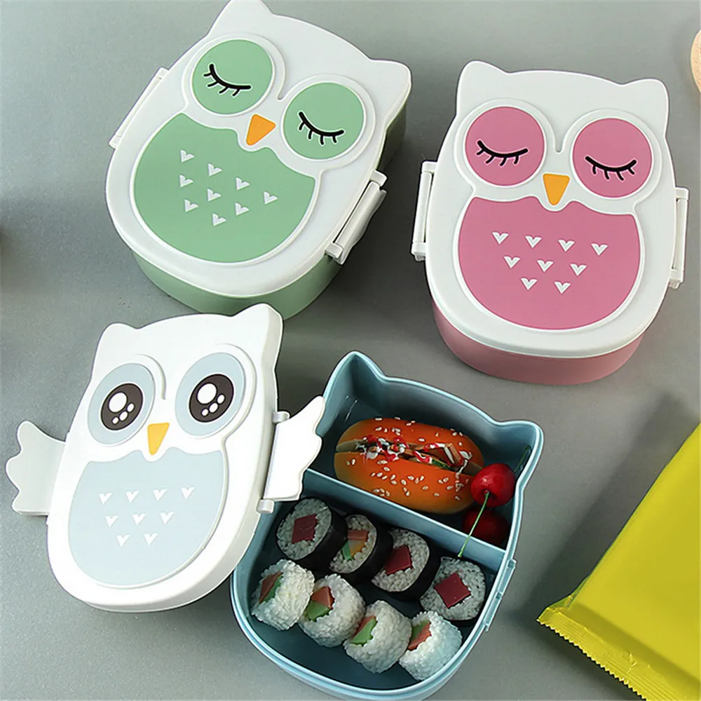 

900ml Cute Owl Students Lunch Box With Spoon Kids Bento Box Food Container with compartments Dinnerware Case Storage Box