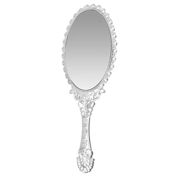 

Silver Vintage Handle Mirror Ladies Floral Repousse Oval Round Makeup Hand Hold Mirror Princess Lady Makeup Dresser Beauty Gift