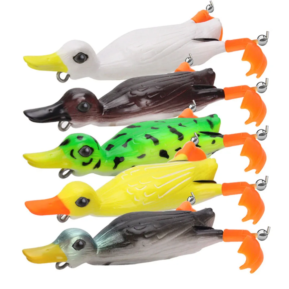 1pcs New Duck Soft Fishing Lure Frog 11cm 25g Top Water 3D Simulation Floating Baits Bass Snakehead Lure 5Colors