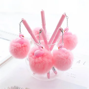 

Kawaii Cartoon Warm Pink Ball Plush Gel Pen 0.5 mm Black Ink Pen School Office Stationery Gift Supplies papeleria 04246