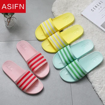 

ASIFN Summer Home Slippers Simple Women Cute Slides Bathroom Non-slip Soft Bottom PVC Sandals Female Flip Flops Shoes Woman