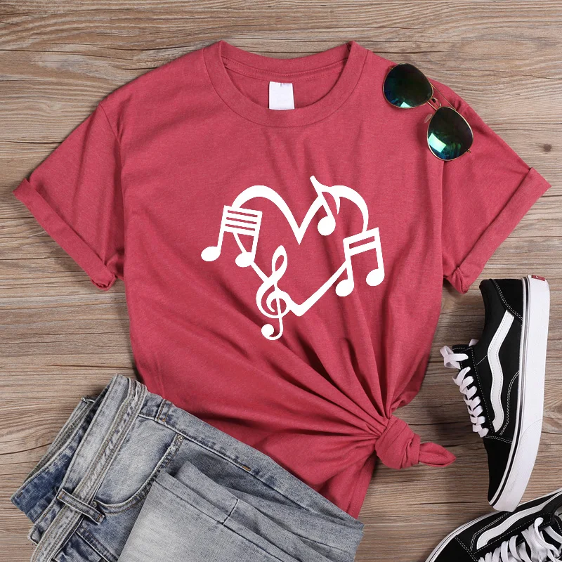 ONSEME Музыка Примечания Сердце Любовь Графический футболки Эстетическая одежда летняя девушка мощная страстная музыка футболка для леди девушки Q-923