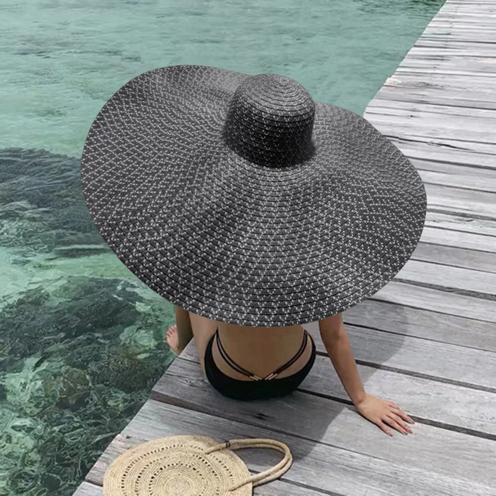 70cm Diameter Large Wide Brim Straw Hat Women Beach Hats Big Ladies Summer 2022 UV Protection