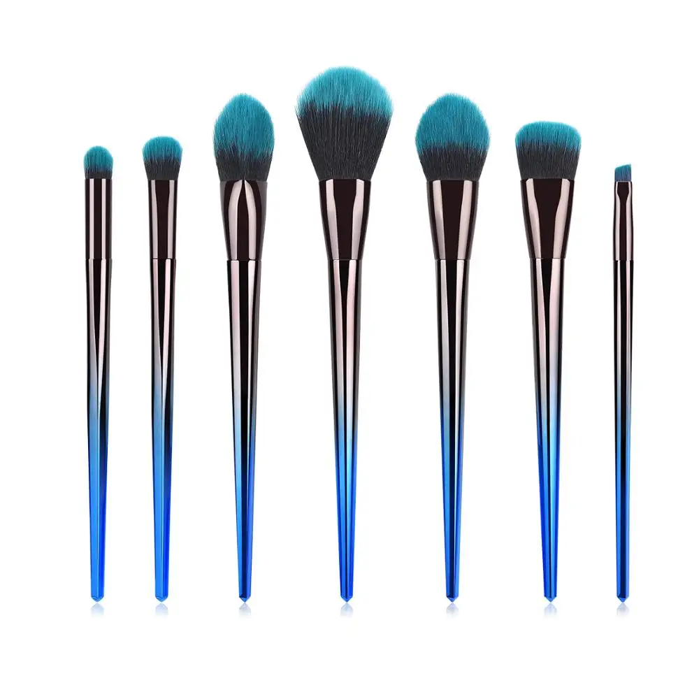 

7 Pcs Blue Black Gradient Handle Makeup Brushes Set Foundation Power Eyeshadow Lip Powder Face Brushes Cosmetics Tool Kabuki Kit