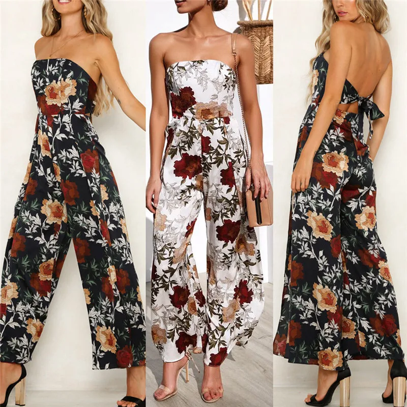 

Summer Womens Jumpsuit Shoulderless Backless Floral Print Long Playsuit Ladies Sexy High Waist Jumpsuit Romper Women 2020