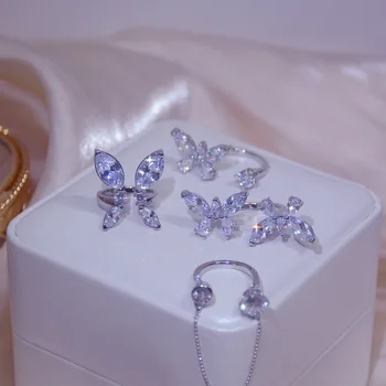 

Shiny Side New Accessories Zirconia Butterfly Rings For Women Simple Style Crystal Wedding Engagement Open rings