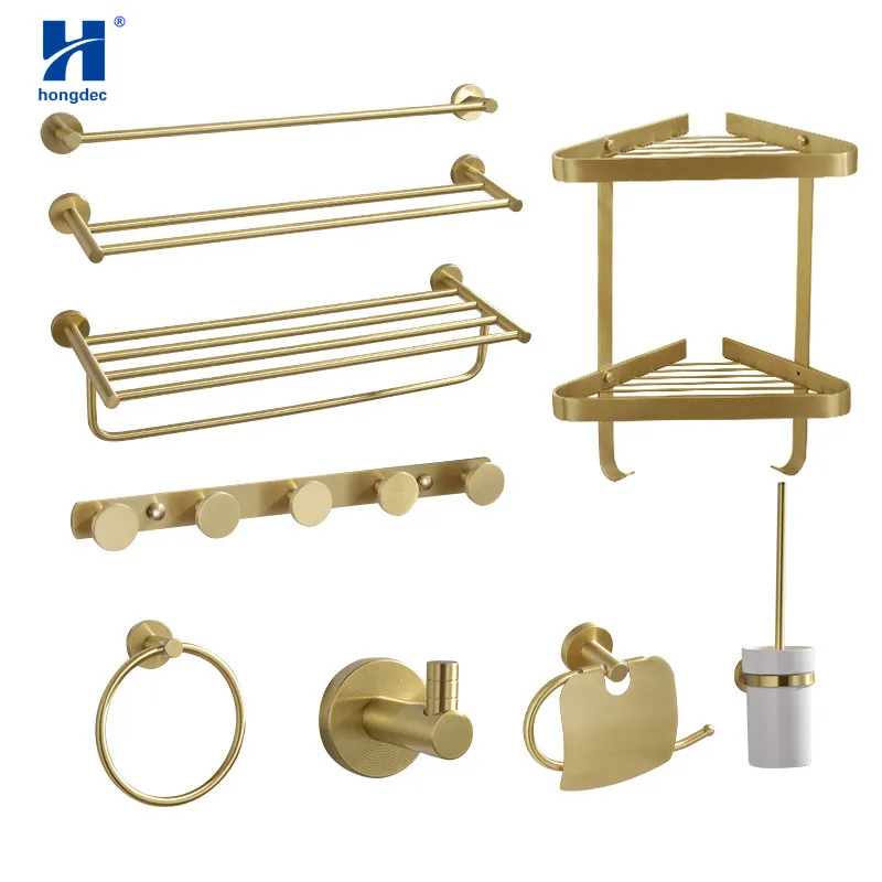 

Hongdec Wall Mount stainless steel Brushed Gold Bathroom Hardware set