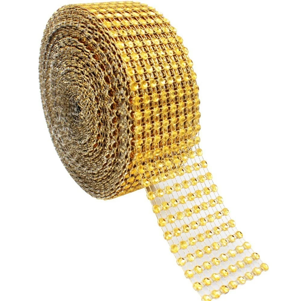 2 ярдов/рулон 8 рядов Золото Серебро Модные сетки свернутые в рулон блестящие стразы кристаллы ленты для свадебного украшения - Цвет: Золотой