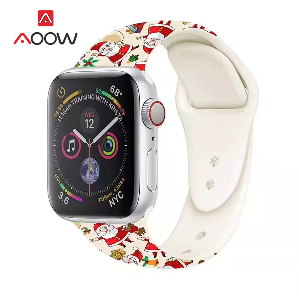 Мягкий силиконовый ремешок для часов Apple Watch 4, 5, 38 мм, 42 мм, 40 мм, 44 мм, мультяшный принт, рождественский подарок, браслет для iWatch 123