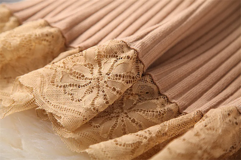 Новинка, женское модное платье на осень и зиму, Vestidos, длинный рукав, кружево, пэтчворк, вязаный жилет, топ+ платье-свитер, комплект из 2 предметов