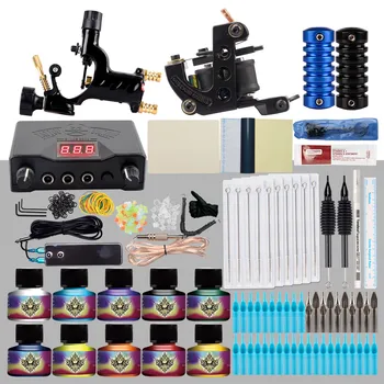 

Professional Tattoo Kit 2 Rotary Machines Guns Set LCD Power Supply Ink Set Tattoo Tool Permanent Body Art Complete Tattoo Set