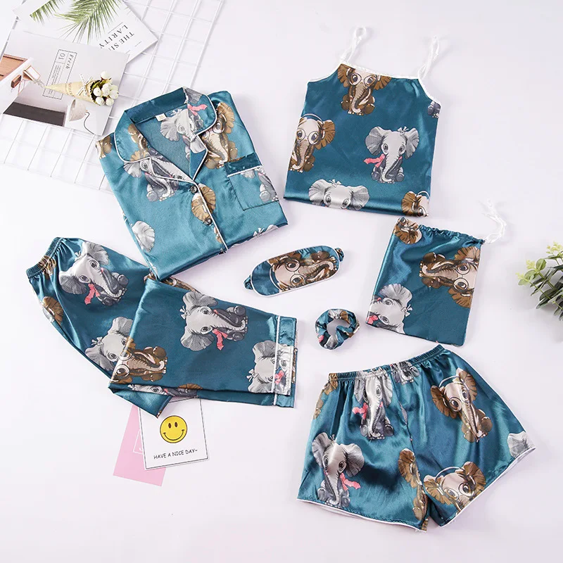 

New Style Seven Sets Pajamas Viscose Spring And Autumn Long Sleeve Short Sleeve Silk Set Camisole Shorts Home Wear Women's Summe