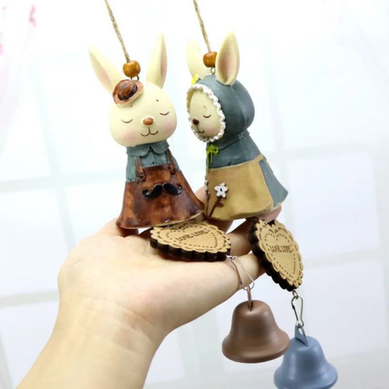 Cartoon Mr. Rabbit Pendant Cute Resin Wind Chime With Metal Bell Resin Crafts Anime Toy Pendant Gifts Car Outdoor Decor