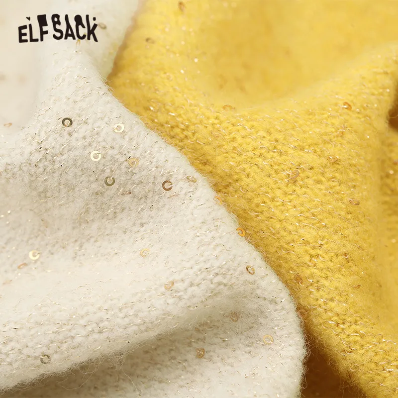 ELFSACK, однотонный, контрастный, с блестками, вязаный пуловер, свитер для женщин, осень, корейский стиль, Повседневный, офисный, для девушек, свитера