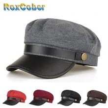 RoxCober осень-зима армейские Кепки из искусственной кожи шерстяная плоская кепка берет шляпа, бейсбольная кепка для женщин