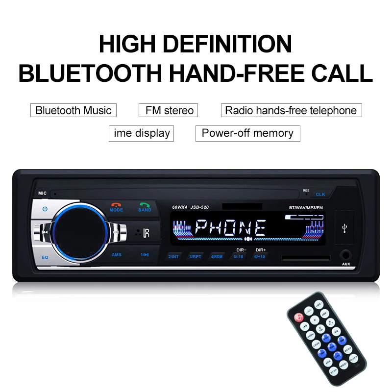

TOSPRA Car Multimedia Player Bluetooth Autoradio MP3 Player Car Stereo Radio FM Aux Input Receiver USB JSD-520 12V In-dash 1 din