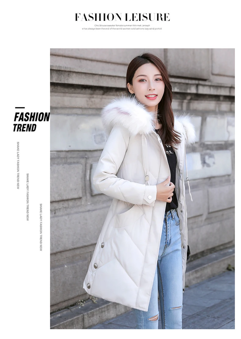 Зимнее женское пальто бежевого цвета, M-4XL размера плюс, меховая парка с капюшоном, новинка, корейская мода, тонкий карман, Толстая теплая куртка для женщин LD1238