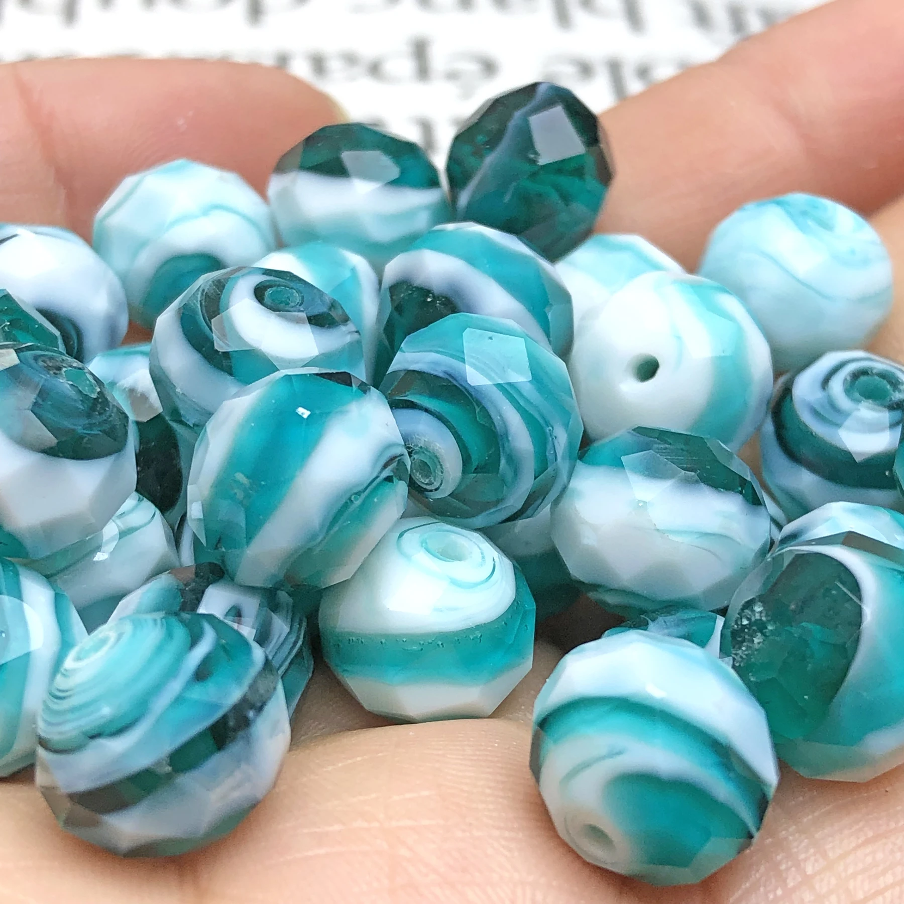 10mm Murano Mint Green White Stripe Rondelle Lampwork Crystal