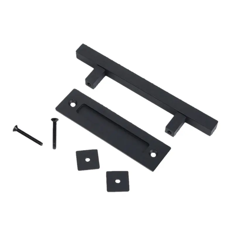 

Door Handle Round Sliding Barn Pull Kit with Flush Mount Plate & Cabin Hook Lock Heavy-Duty Modern Matte Black Hardware Set